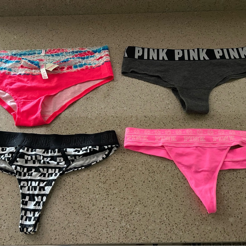 Pink Logo thongs and Cheekie Lot New with tags